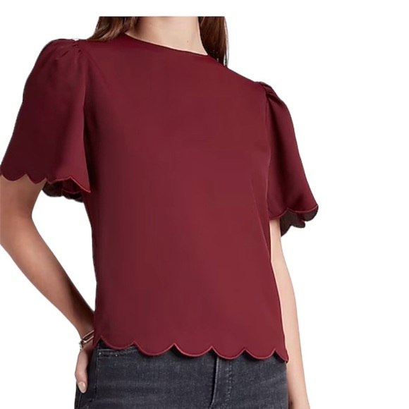 Express Scalloped Flutter Sleeve Top - Picture 2 of 6